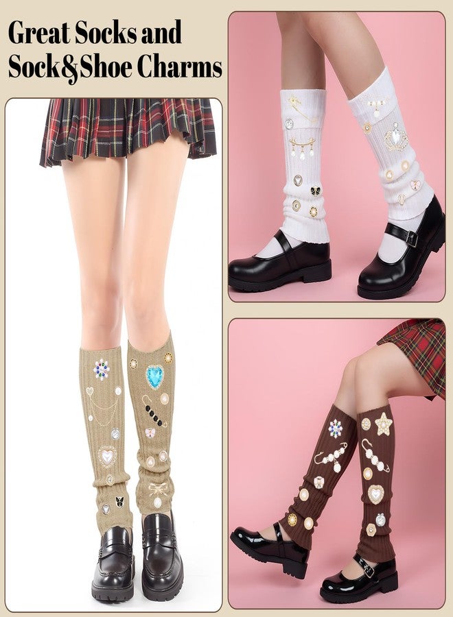 Cotwinter 6 Pairs Leg Warmers for Women with 74 Pcs Golden Junk Socks Charms Kit Y2k 80s 90s Outfit Ankle Warmers DIY Shoe Charms for Sneakers Ribbed Knitted Long Socks for Winter Party Sports Yoga - Image 4